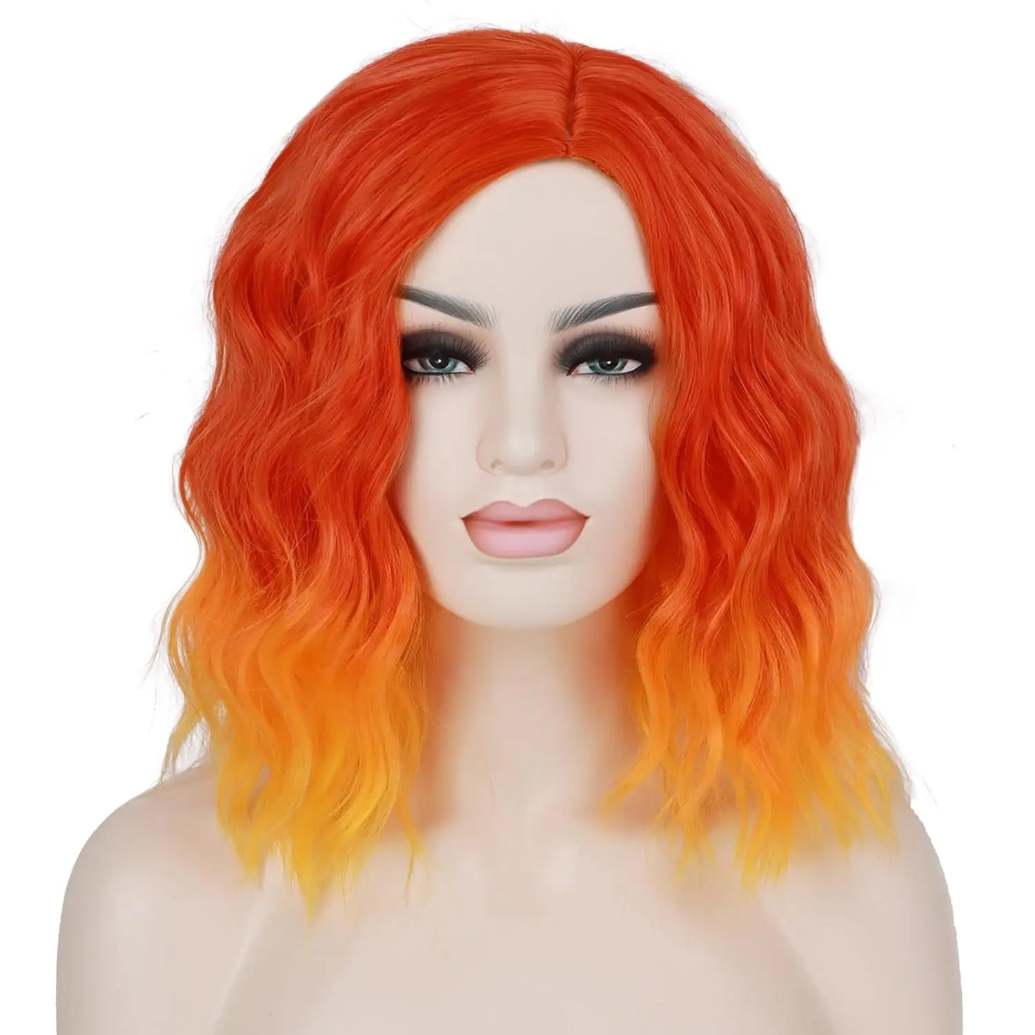 

Синтетические оранжевые парики для женщин, цвет пламени огня, боковая часть, вьющийся парик Боб, термостойкий костюм на Хэллоуин, парики для косплея