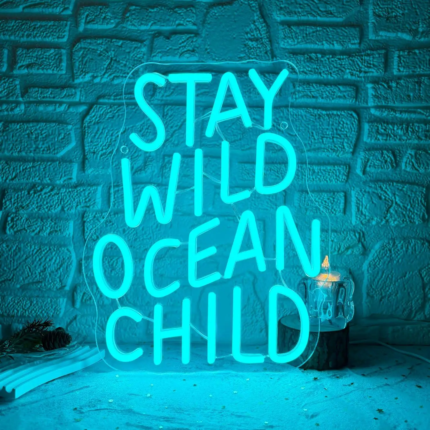 Stay Wild Ocean Child Neon Sign USB Dimmable LED Light for Kids Bedroom Baby Playroom Nursery Surf Themed Wall Art Decor Gifts