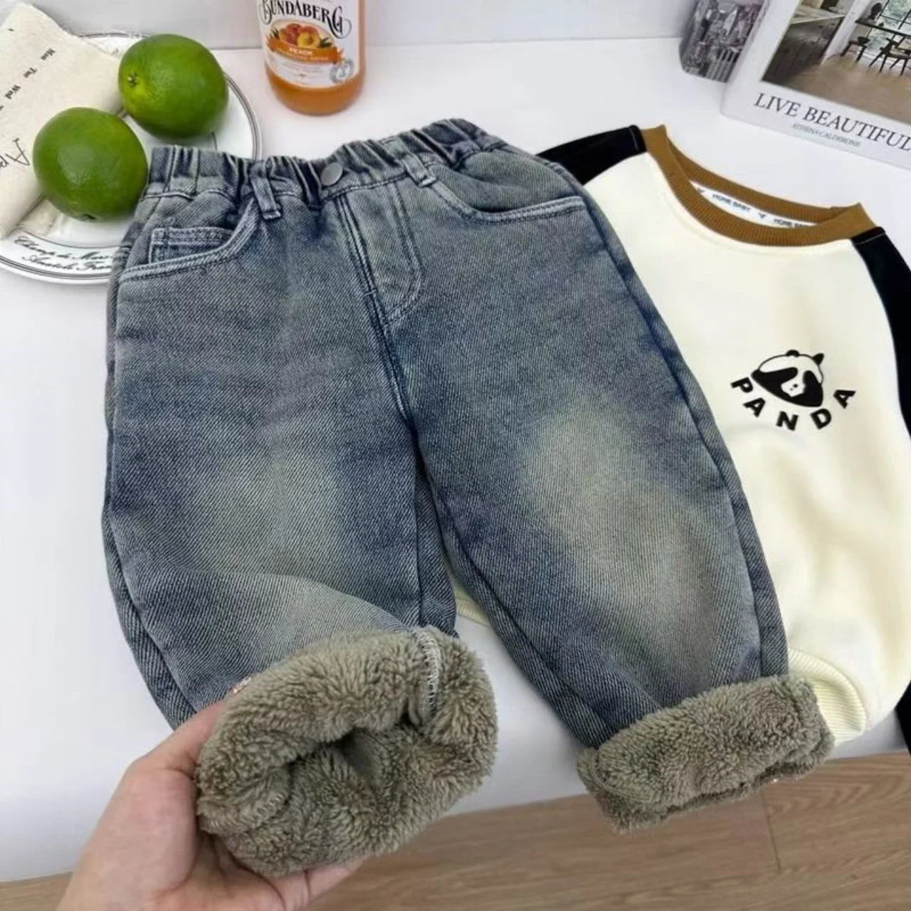 

Джинсы из флиса ягненка для мальчиков, осень/зима 2022, новая коллекция, детские плюшевые толстые штаны, цельные плюшевые теплые штаны для малышей