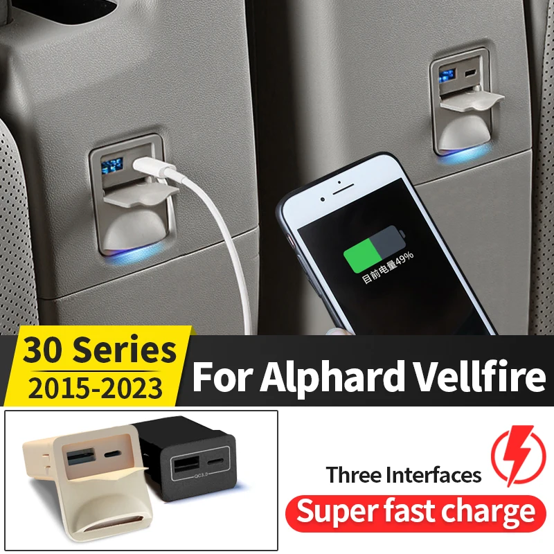 2015-2021 For Toyota Alphard Vellfire 30 USB Second Row Seat Car Fast Charger Dual Interface Retrofit interior accessories Light