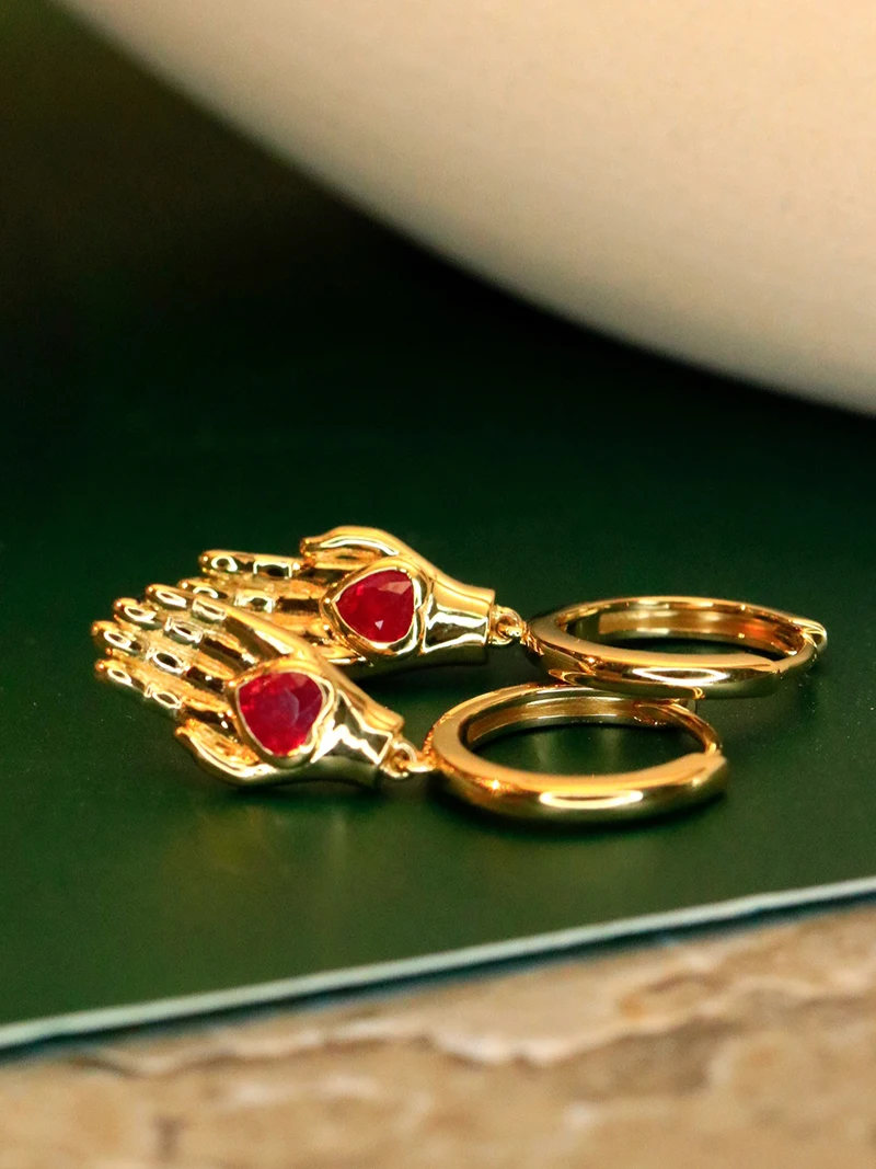 KUGG серьги из 100% желтого золота 18 карат, модные серьги-кольца в стиле INS из настоящего натурального рубина для женщин, подарок на день рождения, ювелирные изделия для вечеринок