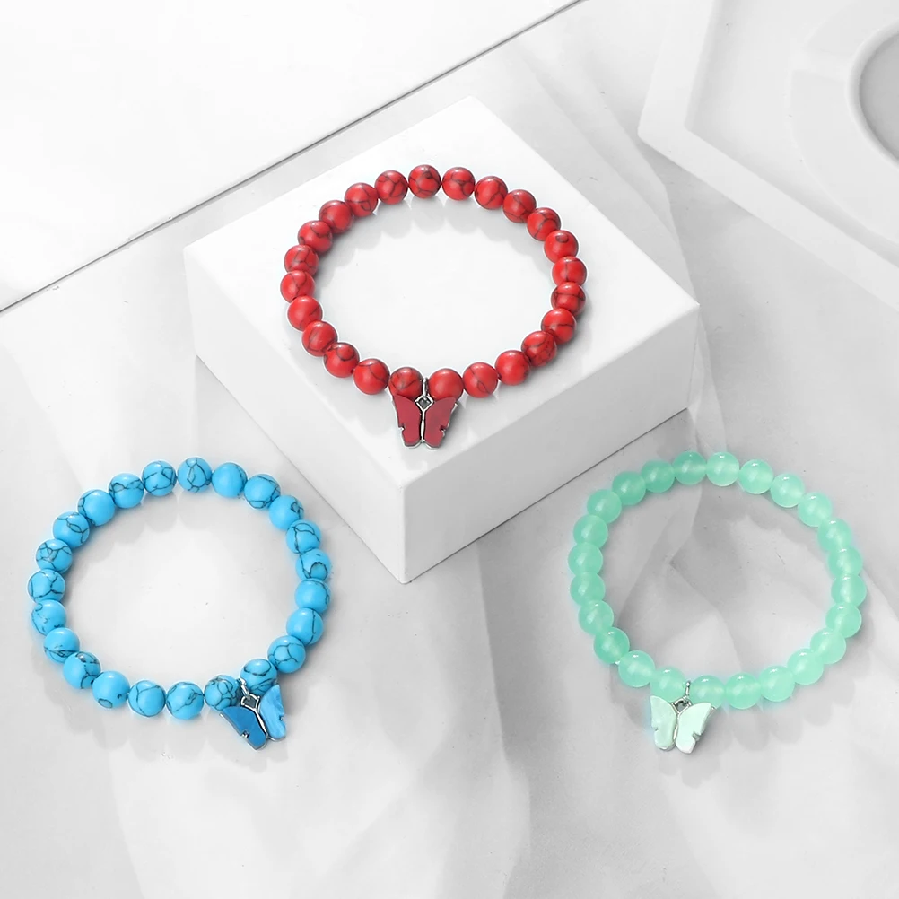 Natural Stone Women Bracelet Charm Multicolor Butterfly Pendant Strand Bangles Agate Cat Eye Beads Bracelets Energy Jewelry Gift image 2