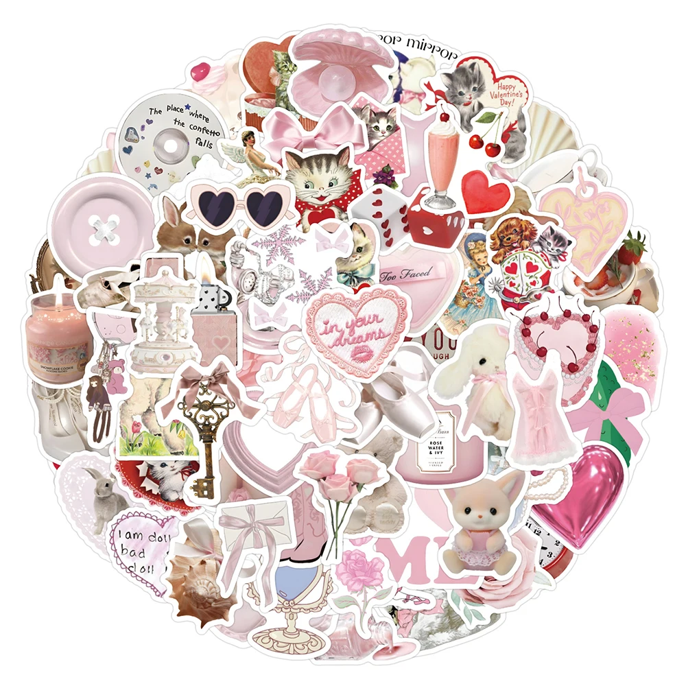 

10/30/60/120pcs Cute INS Pink Coquette Cartoon Stickers Aesthetic Decoration Decals Phone Water Bottle Luggage Graffiti Sticker