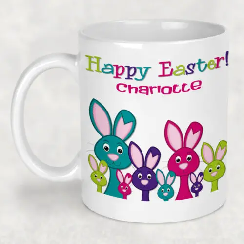 

Personalised Kids Easter Bunny Plastic Unbreakable Mug Child Rabbit Bunnies Cup