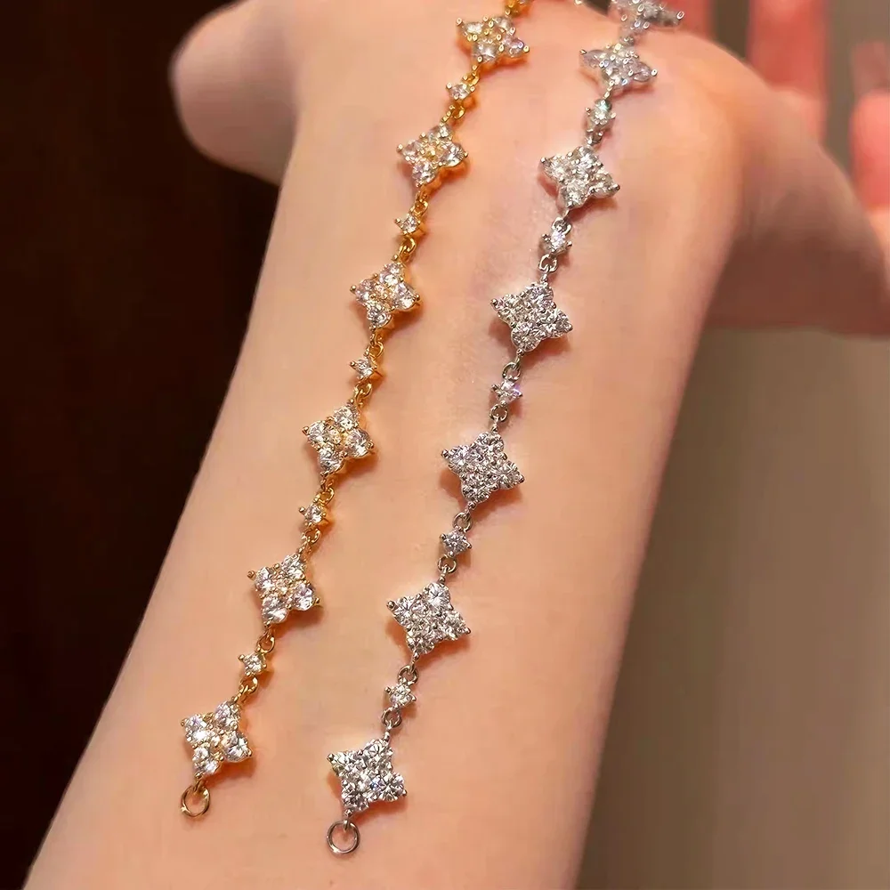 QIBAOKU Moissanite Bracelet S925 Sterling Silver Leaf Clover Diamond Hand Chain for Women Engagement Gifts Jewelry 2026 4