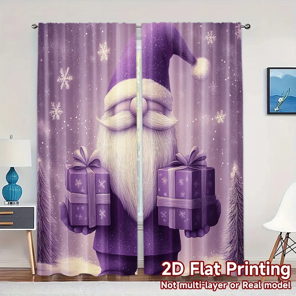 

2pcs,Curtains Cute Gnome Christmas Gift Snow Modern Curtains Versatile 100% Polyester Curtains All Seasons for Bedroom, Living