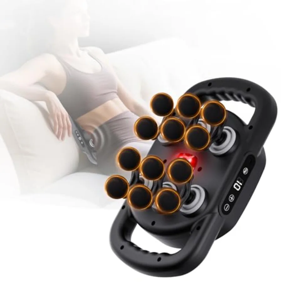 

12 Head Electric Percussion Massager Gun with 9 Levels and 9 Modes for Deep Tissue Therapy: Ideal for Back Shoulder Waist Leg A