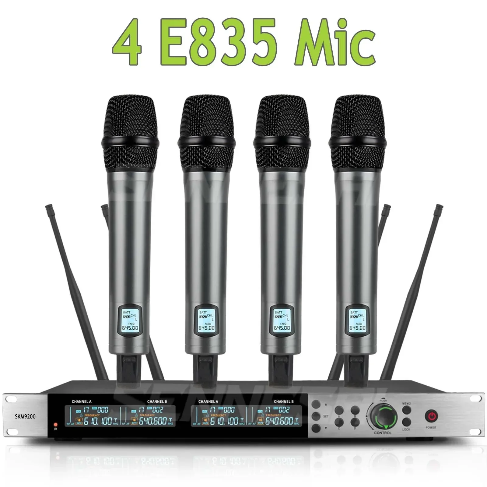 SKM9200/9000 Wireless Microphone (Whole Metal)  4 Channels UHF Professional Mic Dynamic Handheld For Party Karaoke Church Stage