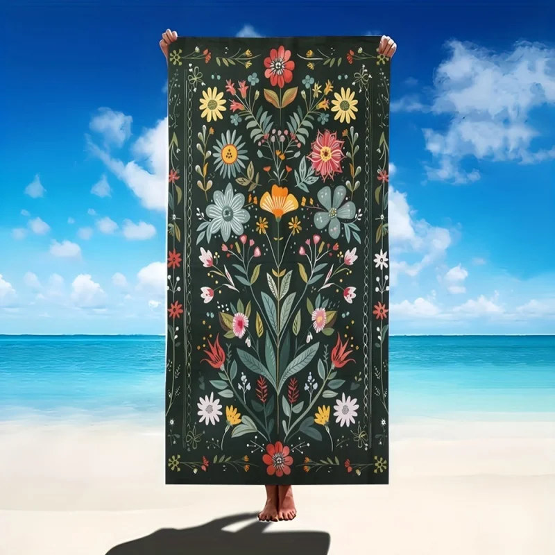 Dark Green Tropical Jungle Fern Leaf Beach Towel Quick Dry Sand Resistant Monstera Wildflower Print Towel for Beach Pool Travel