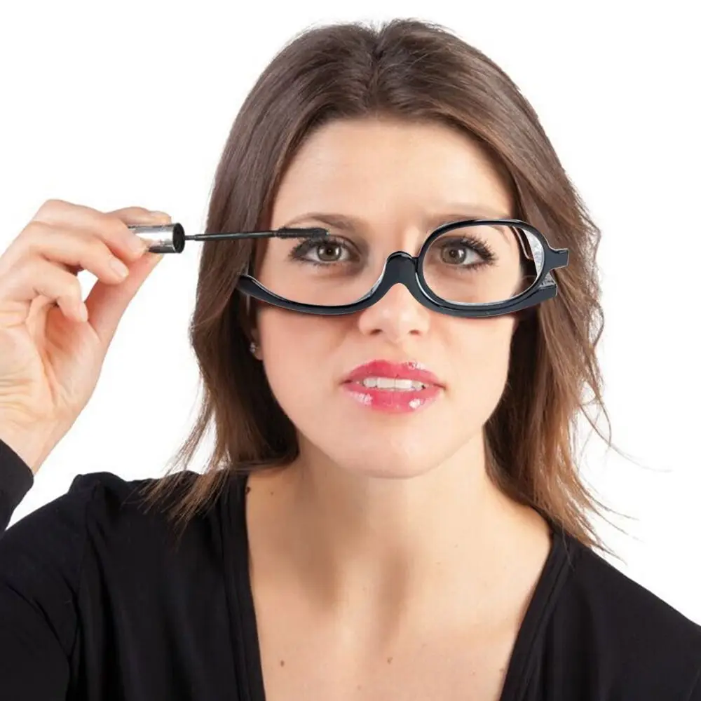 Folding Round Reading Glasses Women Men Rotating Makeup Presbyopia Eyeglasses Flip Down Lenses Cosmetic Magnifying Eyewear