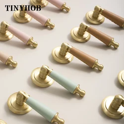 Cowhide+Brass Knobs and Pulls Leather Cabinet Cupboard Handles Bedroom Furniture Hardware Dresser Drawer Pulls Kitchen