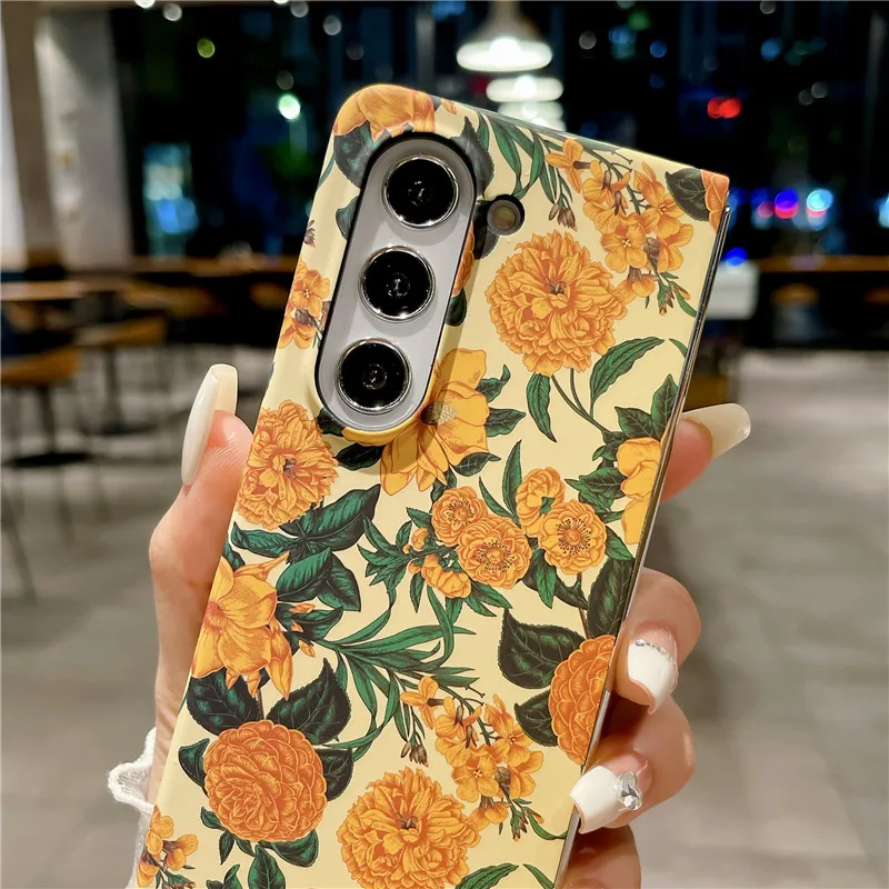 Hard Shell Flower Phone Case For Samsung Galaxy Z Fold 5 4 3 5G PC Protective Cover Fold5 Fold4 Fold3