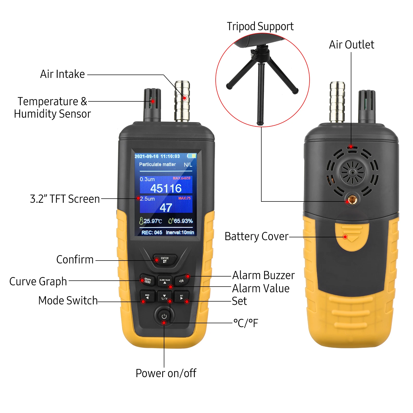 handheld gas detector portable PM air quality sensor laser particle pm2.5 sensor for Industrial dust particle detect instrument