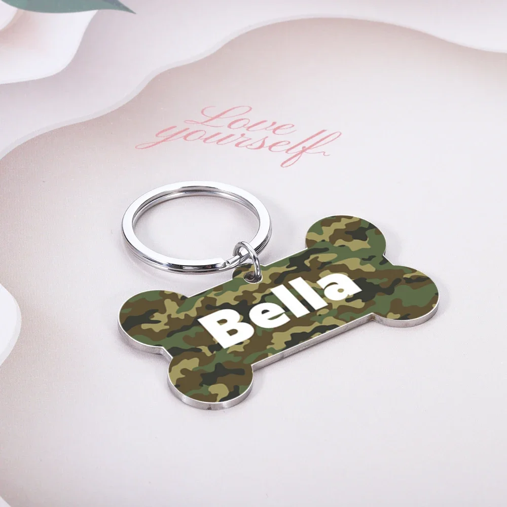 Personalized Pet Dog Tags Camouflage Bone ID Tags Customized Name Kitten Puppy Anti-lost Collar Tag for Dog Cat Nameplate Pets