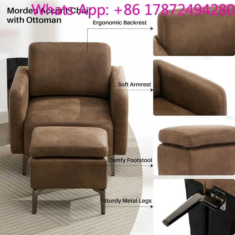 Ottoman Mid Century Modern Chair with Footrest Reading Chair with Ottoman Upholstered Leather Armchair