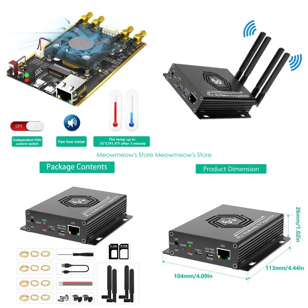 W91A M.2 NGFF Module to 2.5Gbps RJ45 Port LAN Adapter 4 Antennas Protective Case