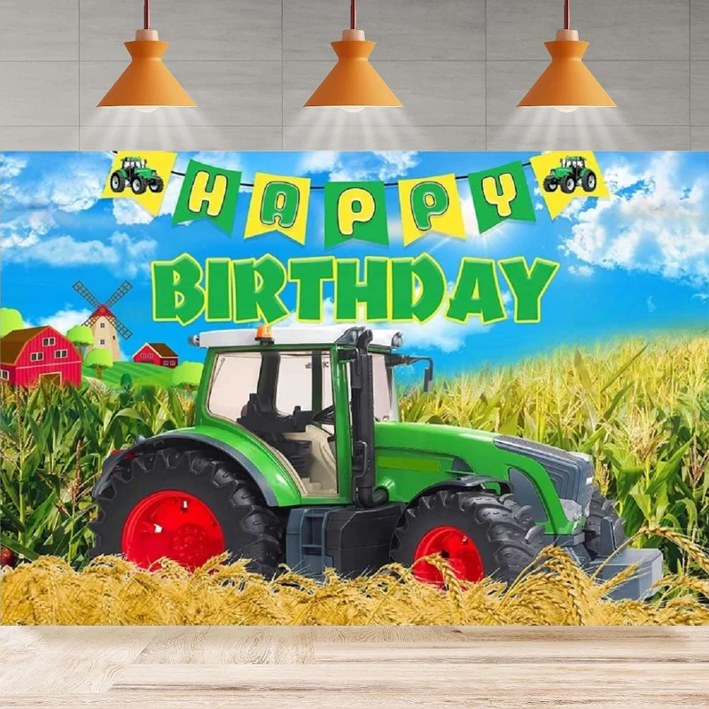 Farm Tractor Photography Backdrop Party Green Crops Kids Birthday Party Backgrounds Table Dessert Wall Home Party Decor Banner