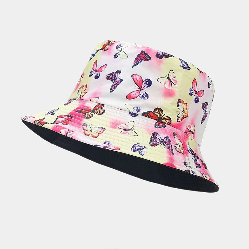 Reversible Butterfly Print Bucket Hat Unisex Casual Sun Hat Foldable Outdoor Fisherman Cap for Women Men