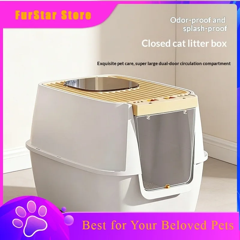 FurStarExtra Large Fully Enclosed Top-Exit Cat Litter Box, Odor Control Anti-Splash Multi-Functional Kitty Toilet For Indoor Cat