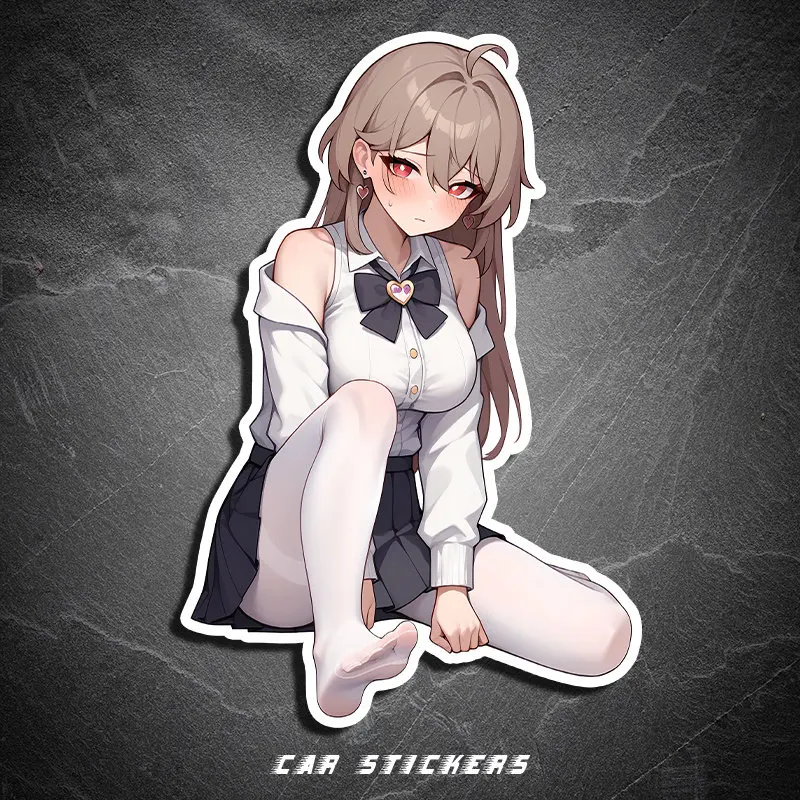 Anime White Stockings Girl Sticker, E-Bike Motorcycle PC Case Waterproof Creative Character Vinyl Decal