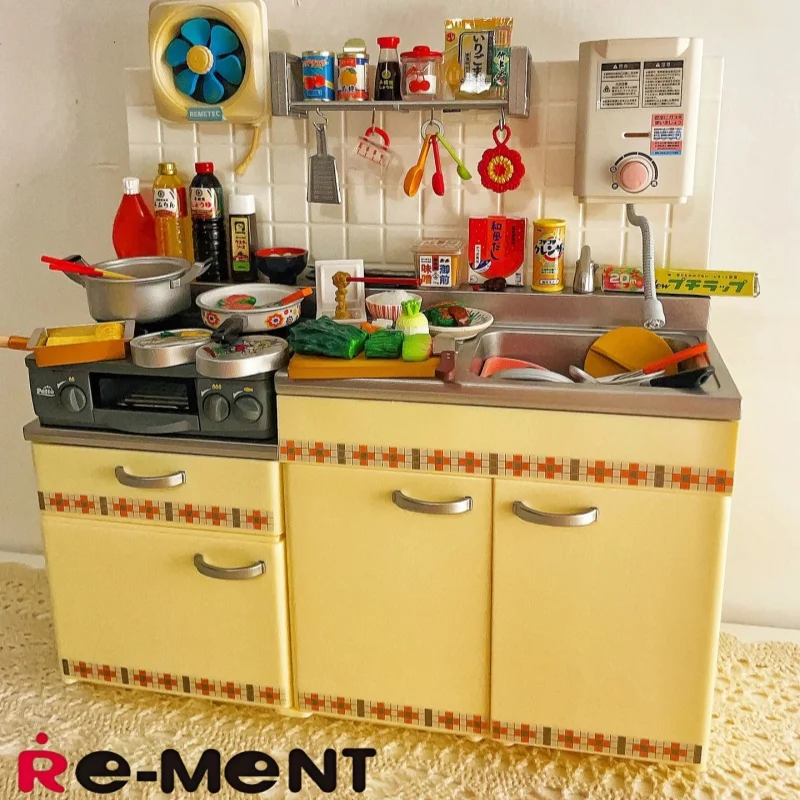 Re-Ment Showa Retro Nostalgic Kitchen Miniature Set Collectible Blind Box Dollhouse Decor Mini Cooking Appliances Food Model