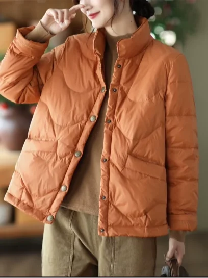 

Легкая однотонная хлопковая куртка на пуху, женская зимняя модная повседневная свободная куртка с воротником-стойкой, хлопковая верхняя одежда
