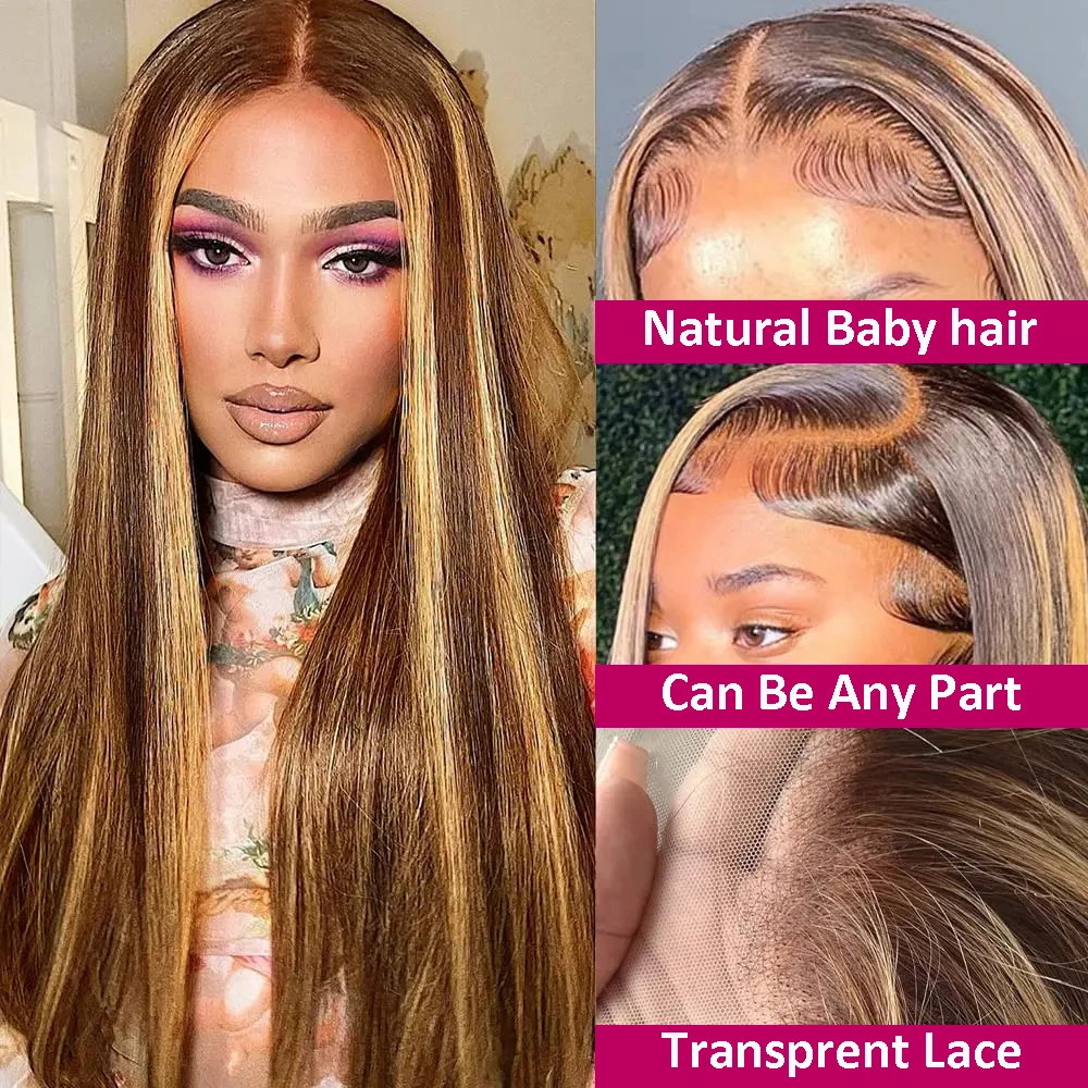 Highlight P4/27 Straight Wig 13x4 Lace Front Human Hair Wigs 30 Inch For Women Transparent Lace Frontal Wig Color Ombre Lace Wig