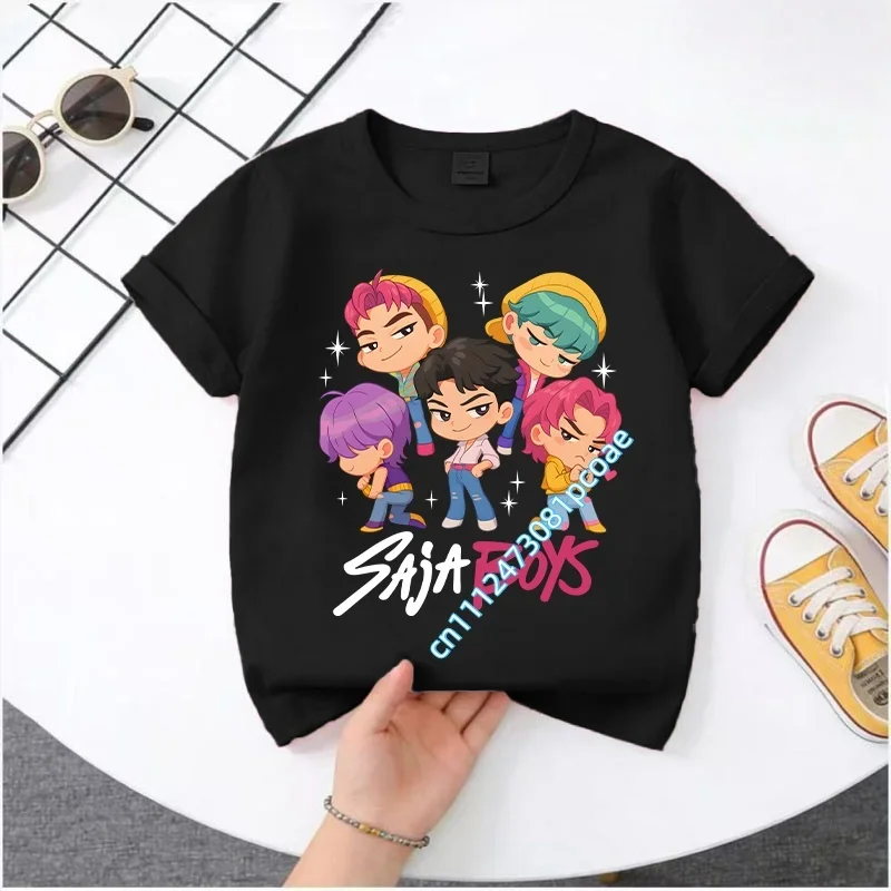 KPop Demon Hunters 2026New Saja Boys Cartoon Boys T-shirt Round Neck Fashion Casual Top Children's T-shirt Kids Clothing view 3