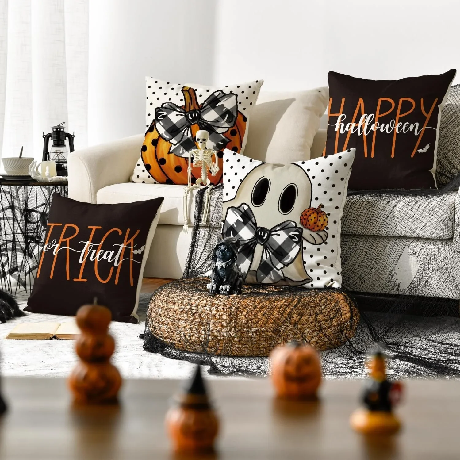 

Spooky Halloween Pillowcases: Ghost, Happy Halloween, Trick or Treat, & Pumpkin Designs Sofa Cushion Cover, Gift