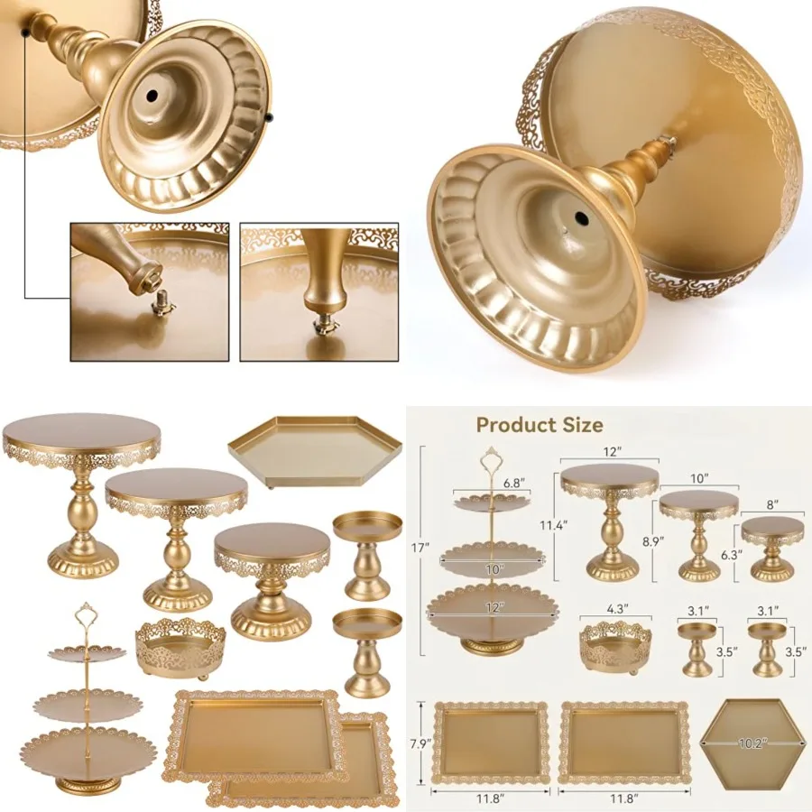 

10 Pieces Cake Stands, Metal Cupcake Stand with Multiple Combination Styles, Dessert Plate Cake Serving Tray Fruit Candy Displa