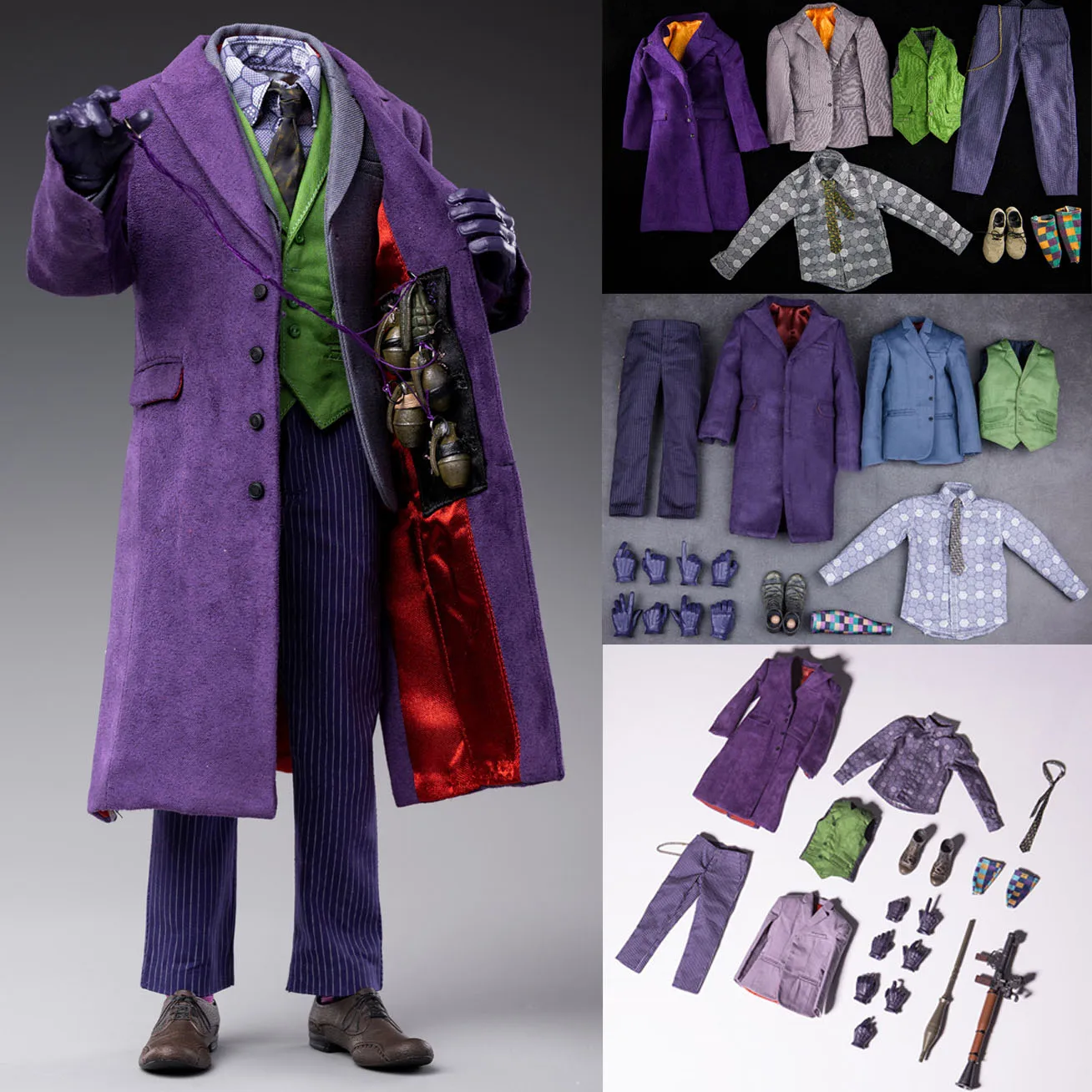 

DIY 1/6 Scale Men's Clothes Male JOKER Clown Costume Exquisite Joker Heath Ledger Purple Windbreaker Coat Set for 12'' Body