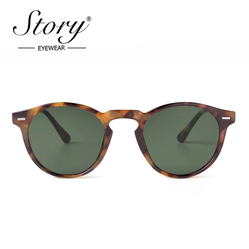 STORY Vintage Rivet Tortoiseshell piccoli occhiali da sole rotondi per uomo donna 2024 Brand Design Classic Green occhiali da sole Gafas De Sol