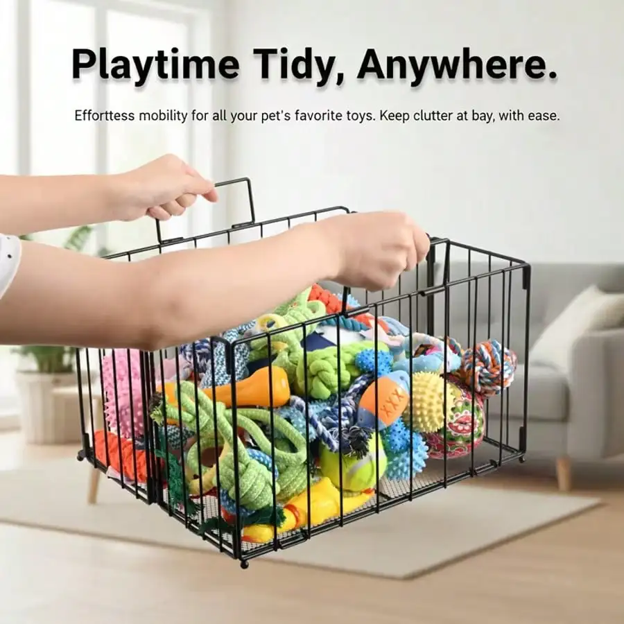 

Foldable Pet Toy Storage Basket Stainless Steel Durable Organizer For Cat Dog Supplies
