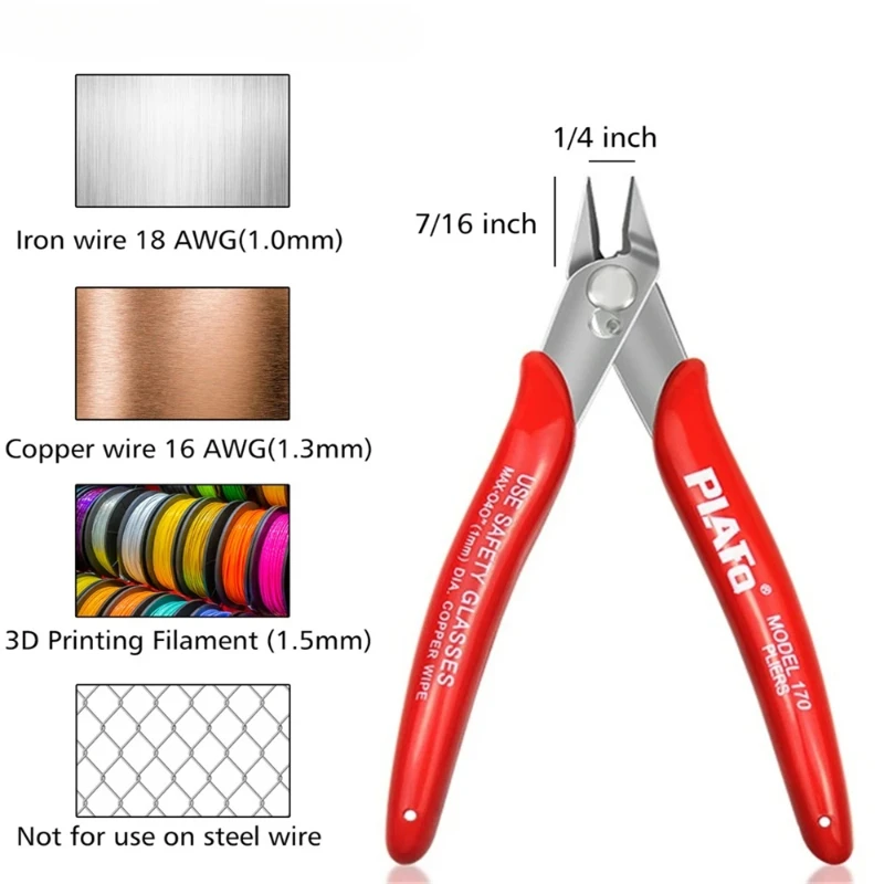 كماشة قطع الأسلاك الصغيرة كماشة قطع الأسلاك والكابلات العملي كماشة بأنف مسطح 170 لتقوم بها بنفسك أداة تشذيب شطبة القاطع كابل القراص