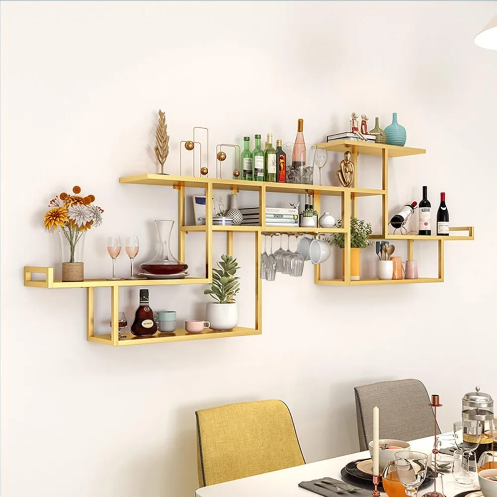 

Metal Wine Rack Wall Mounted Bar Shelves with Hanging Wine Glass Rack Mini Bar Liquor Cabinet Bar Bottle Display Shelf