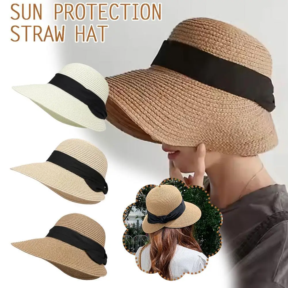 

Women's Spring Summer Beach Hat Korean Style Woven Straw Sun Hat Wide Brim UV Protection Casual Boho Hat for Travel