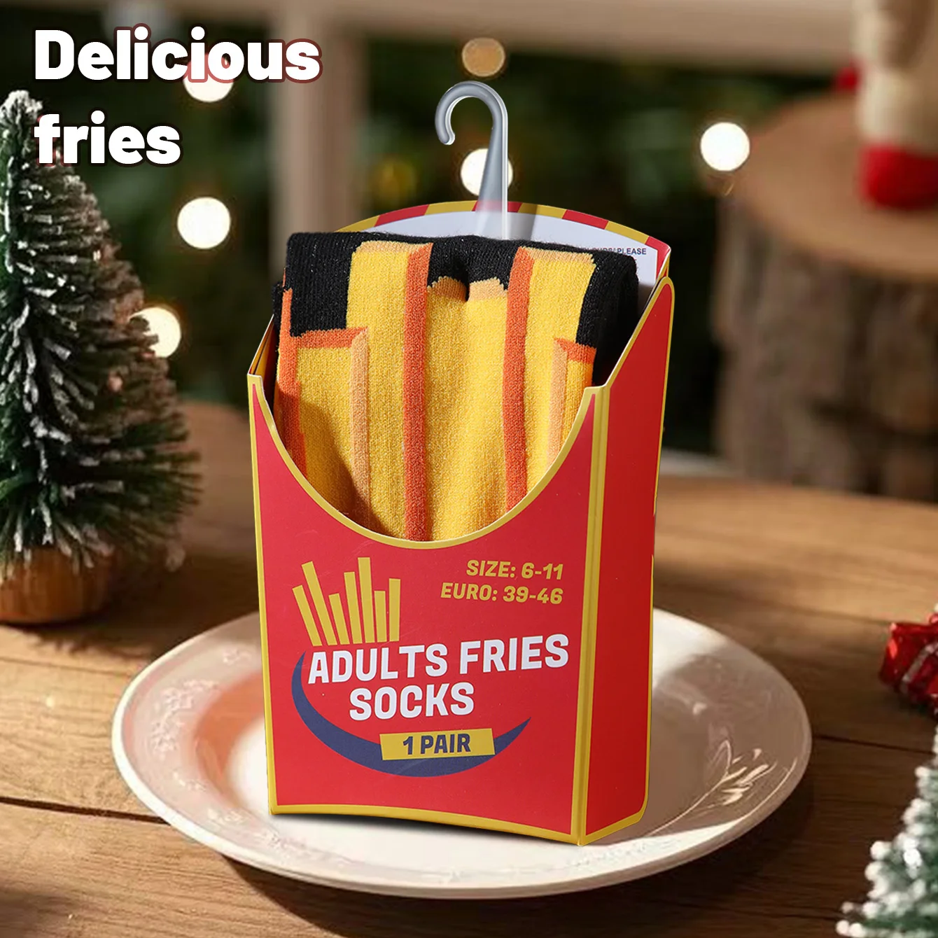 1 Pair of Mid-Calf Socks for Men and Women, Novelty and Fun Colorful Red French Fries Gift Box Socks, European and American Fashion Trendy Style, Comfortable and Breathable, Party Casual Novelty Gift, Valentine's Day, Christmas, Santa Claus, Autumn and Winter Style, All-Season Style, Cute and Fun Socks