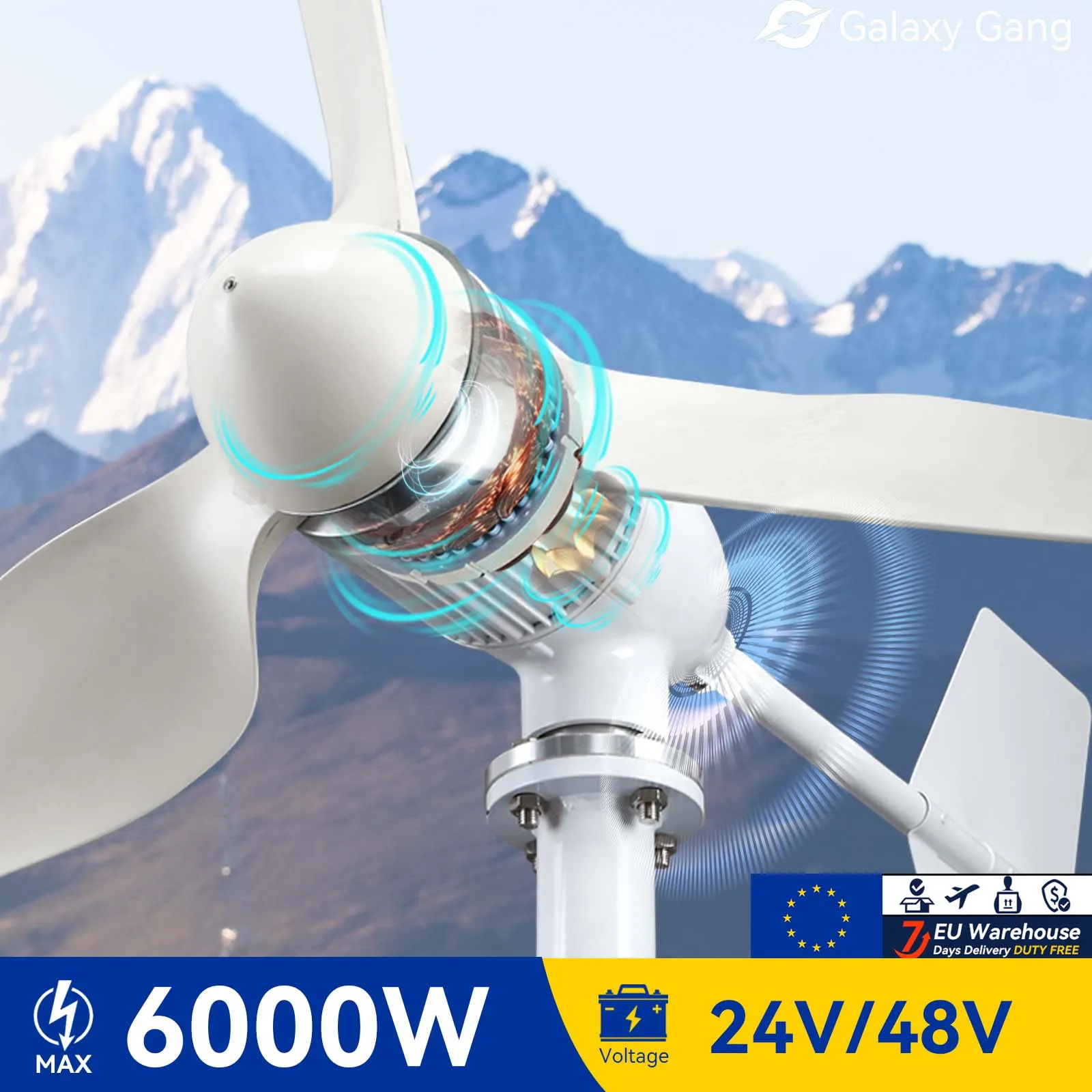 

Galaxy Gang 6000w Windmill Turbine Generator Kit 6kw Power 3Blade 24V 48V With MPPT Controller Off Grid Inverter System ModelM6