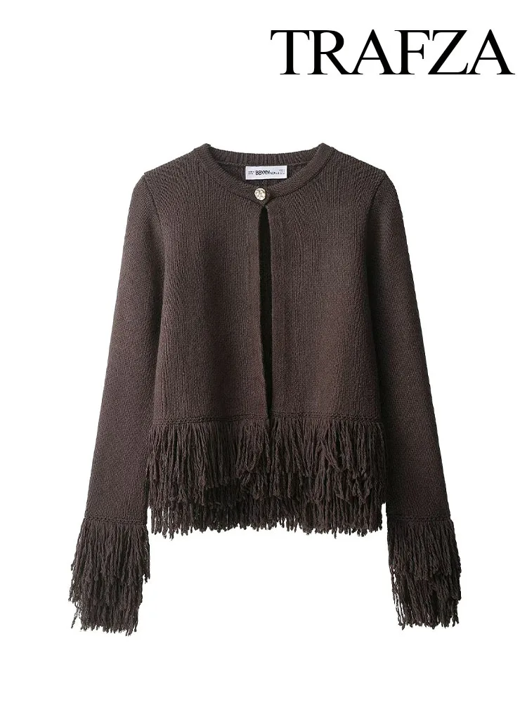 

HH 2025 Women Fashion Autumn Sweater Coats Solid O-Neck Long Sleeves Tassel Decoration Button Female Casual Loose Cardigans