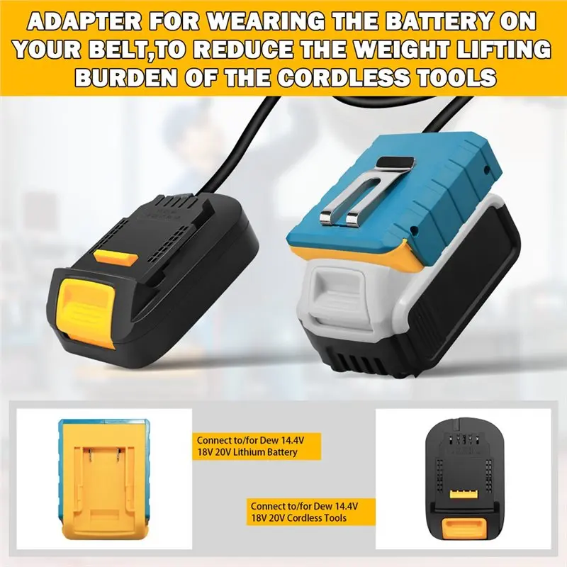 Przedłużacz akumulatorowy ABVJ do akumulatorów litowych 18V, lekki, z klipsem do paska, kabel 1,5 m