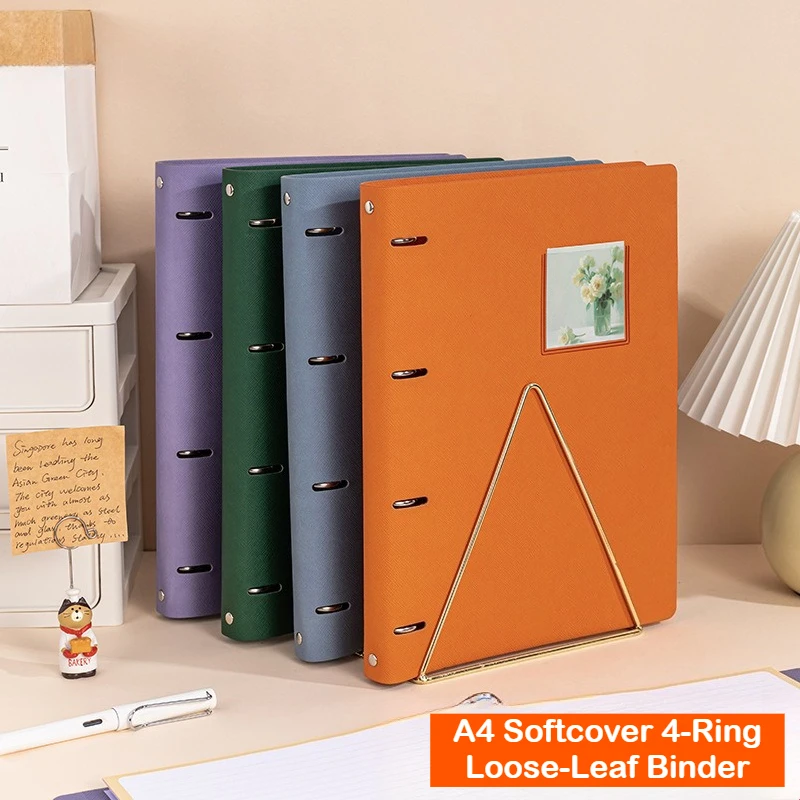 A4 Softcover 4-Ring Loose-Leaf Binder, Detachable Refillable Notebook & Planner with 200 Inner Pages