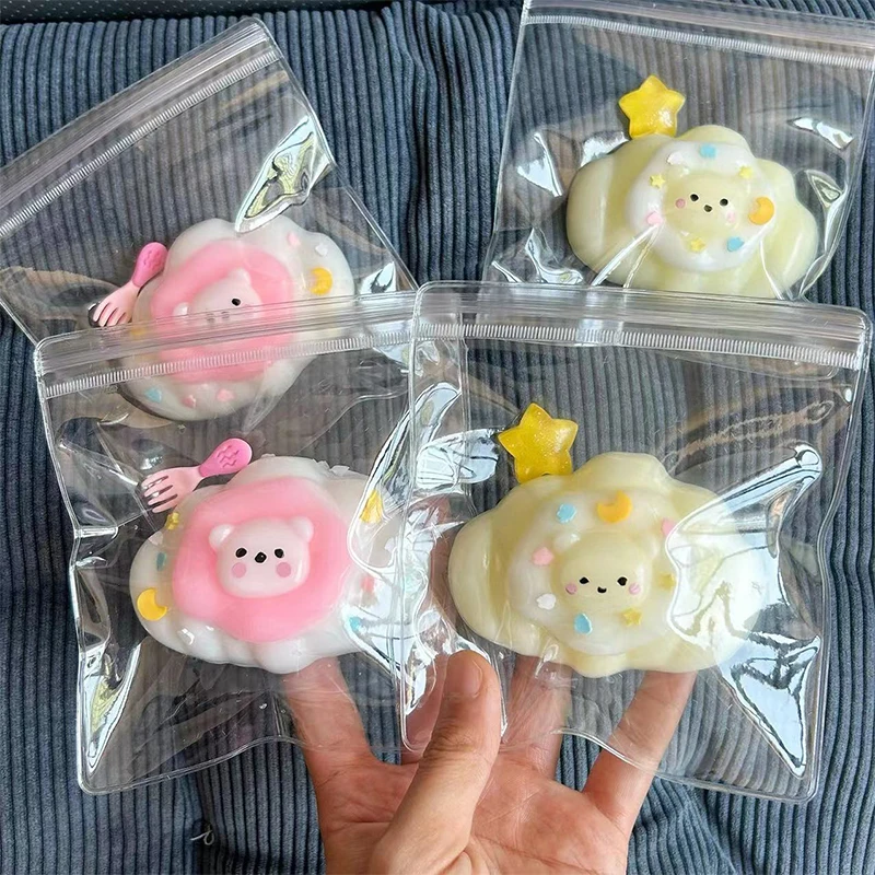 Squishy Toy Clouds Bear Bread Mochi Soft Rubber Toy Cute Bear Pinching Slow Rebound Decompression Vent Toy Stress Release Gift