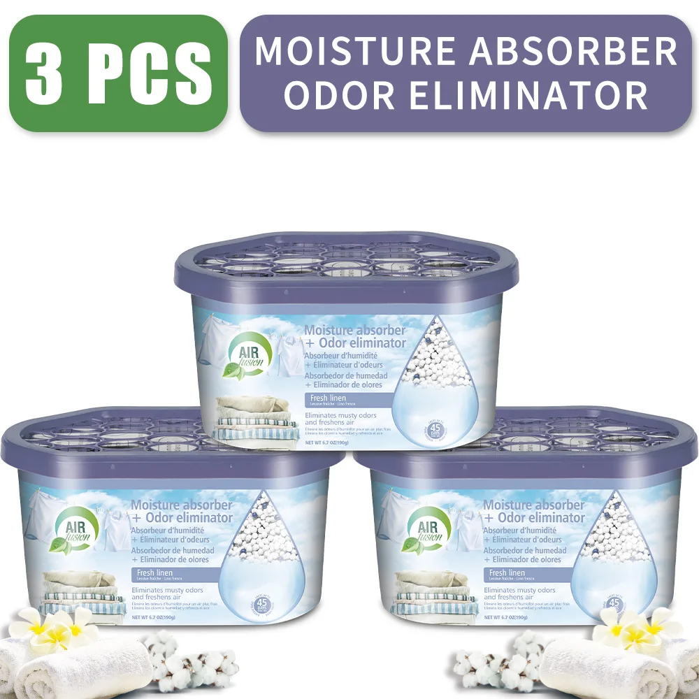 3-حزمة من صناديق امتصاص الرطوبة القوية ومزيل الرائحة - للخزائن والحمامات والمركبات الترفيهية. مصائد مزيل الرطوبة القابلة لإعادة الاستخدام، تمنع الرطوبة