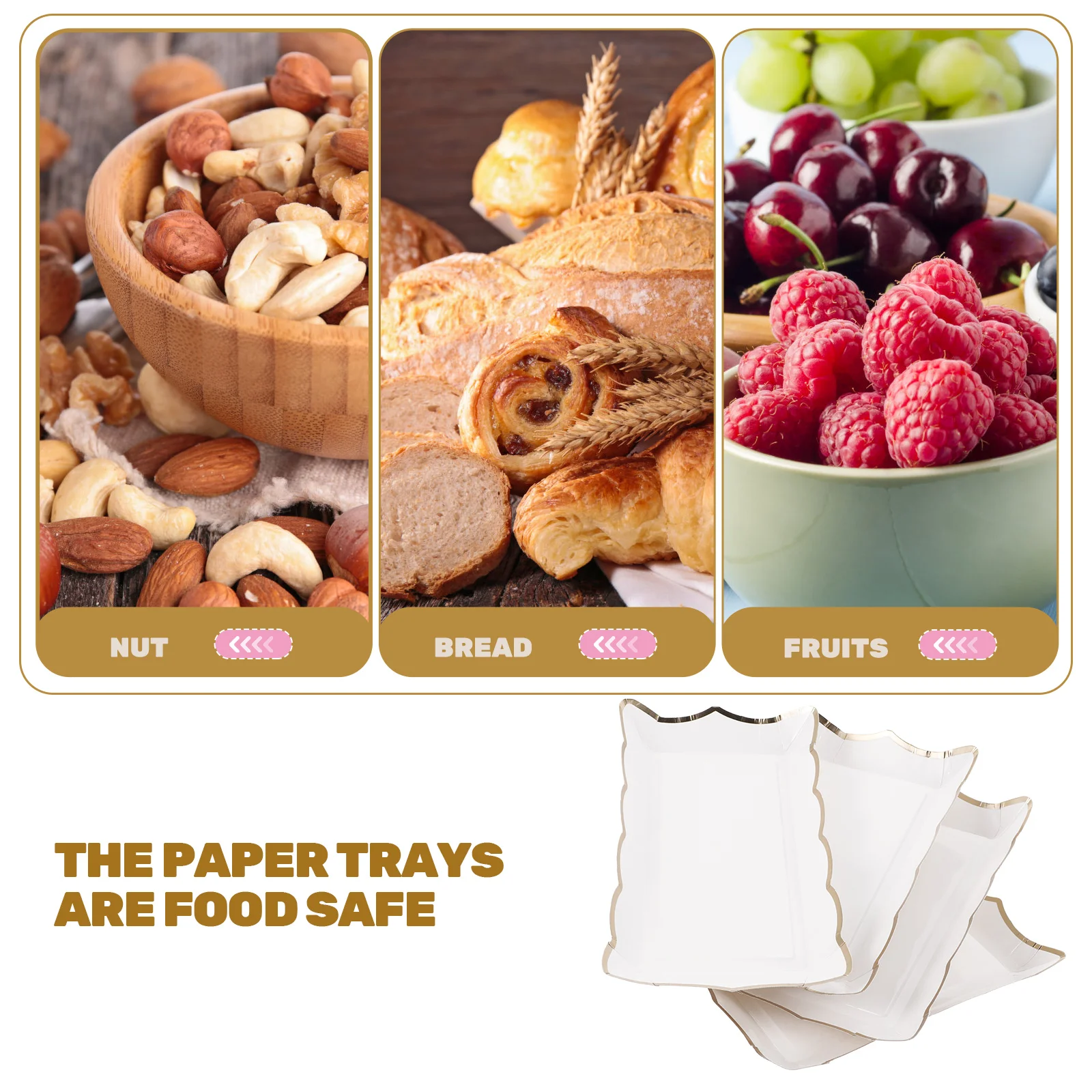 4 Pcs Platters for Serving Food Party Cups Square Paper Lace Plate White Plates Fruit Tray Trays and Cookie Gold