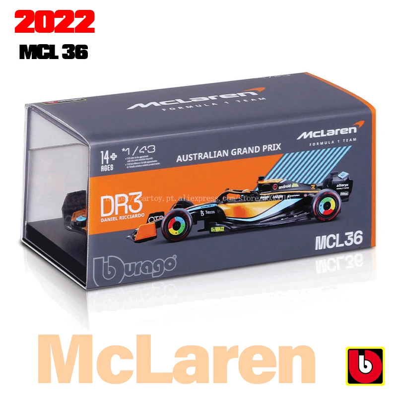 Bburago 1:43 2022 McLaren F1 Team MCL36 #3 Daniel Ricciardo #4 Lando Norris Alloy Toy Car Model Super Formula Die Cast Model