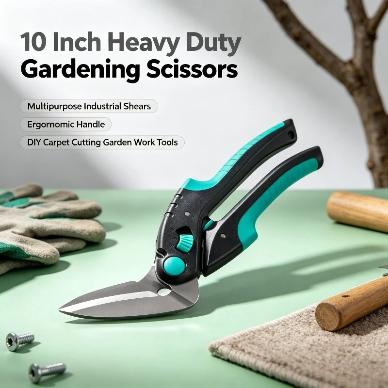 10 Inch Heavy Duty Gardening Scissors, Multipurpose Shears with Ergonomic Handle for DIY Carpet Cutting Garden Work Tools