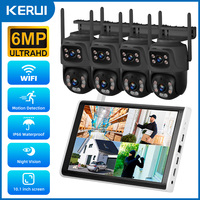 KERUI Wireless 6MP WIFI IP Dual Lens Camera 8CH NVR Kit Home Security System Surveillance Video Recorder 10.1 inch LCD Monitor