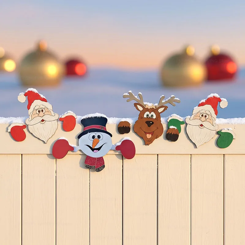Christmas Fence Decoration, Santa, Snowman and Reindeer Peeker Yard Ornament for Outdoor Garden Gate, Wall and Holiday Display view 4