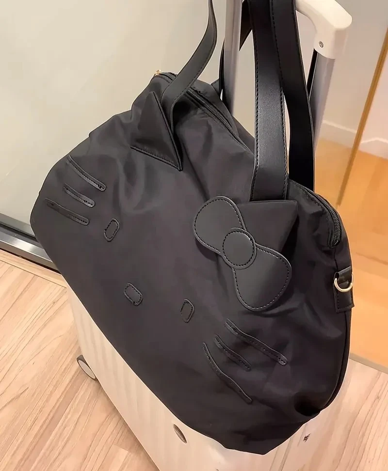 

2025 Sanrio Hello Kitty Black Shoulder Bag Folding Bigtravel Bag Casual Handbag Cartoon Versatile Handbag Portable Travel Gifts
