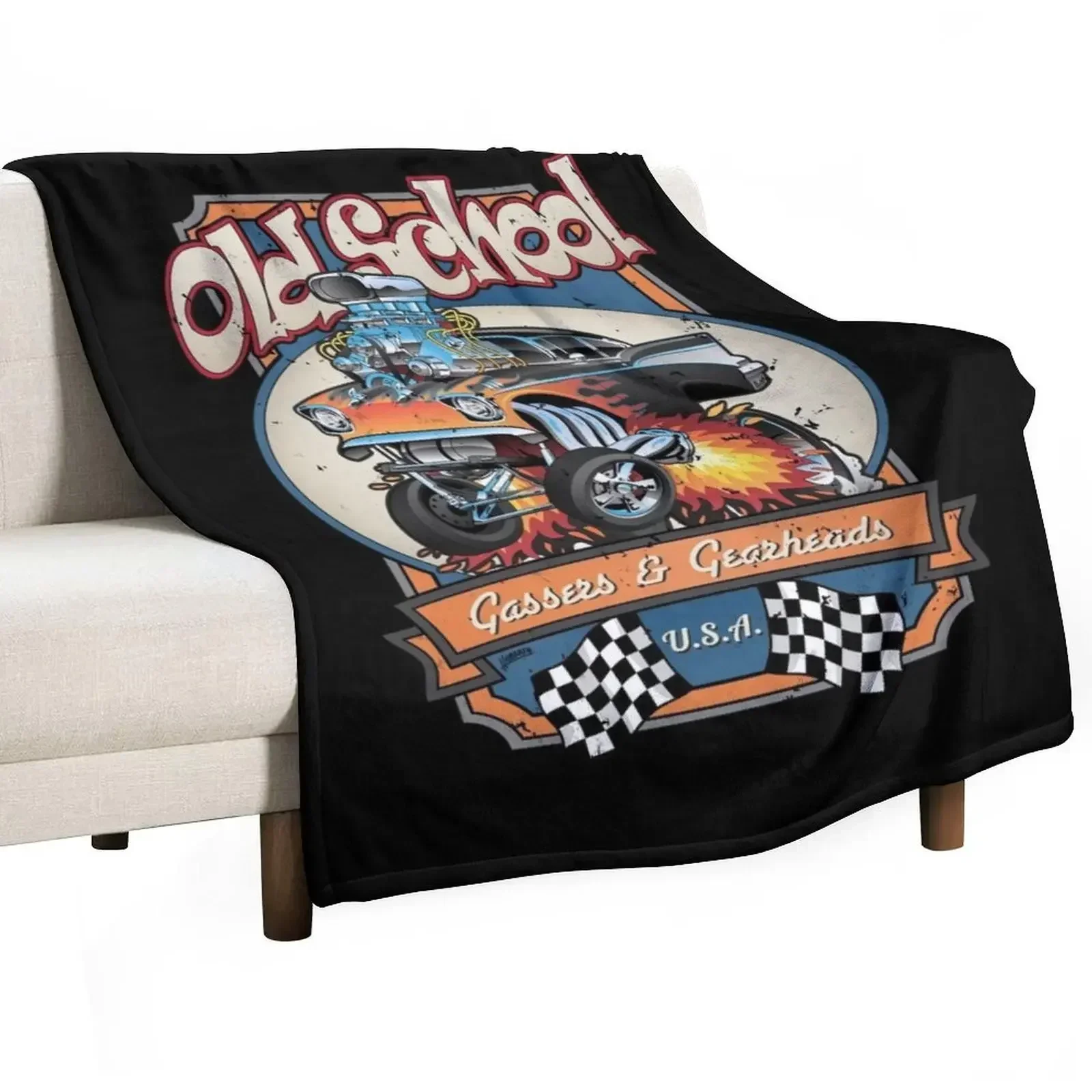 

Vintage Old School Gassers and Gearheads Car Cartoon Illustration Throw Blanket Giant Sofa Sleeping Bag Luxury St Blankets